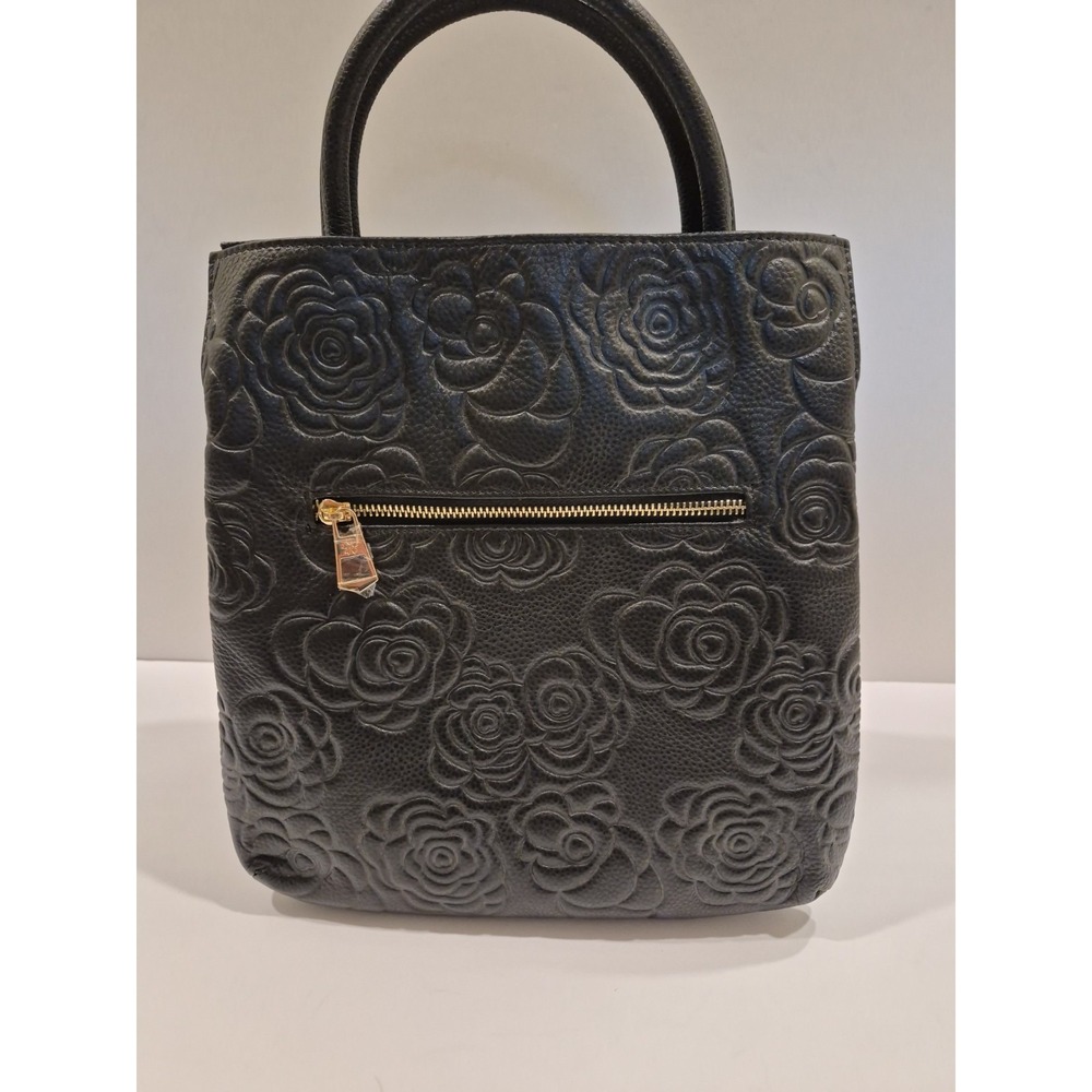 Zooler Hand Shoulder Bag Crossbody Black Pebbled Rose Embossed Leather Classic